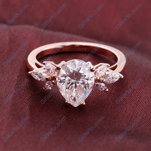 Pear shaped Moissanite engagement ring vintage Unique Marquise cut diamond Cluster engagement ring rose gold wedding Bridal gift for women