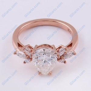 Pear shaped Moissanite engagement ring vintage Unique Marquise cut Cluster engagement ring rose gold wedding Bridal gift for women