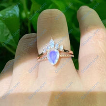 Load image into Gallery viewer, Pear shaped Moonstone engagement ring set vintage Bridal set white gold Solid 14K Marquise Moissanite Anniversary Gift for her
