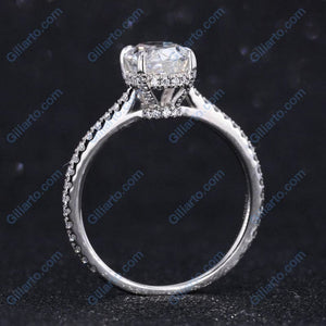 14K White Gold Moissanite Ring, Luxury Prong Setting 2.5 Carat Oval Cut Engagement Ring, 2.5ct Carat Oval Moissanite Ring, Hidden Halo.