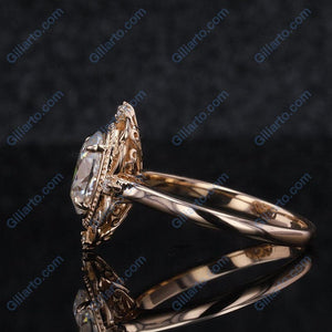 Vintage Aquamarine Engagement Ring Rose Gold wedding Ring 2ct Antique Oval cut Bridal ring Art deco Halo Ring Milgrain Anniversary ring