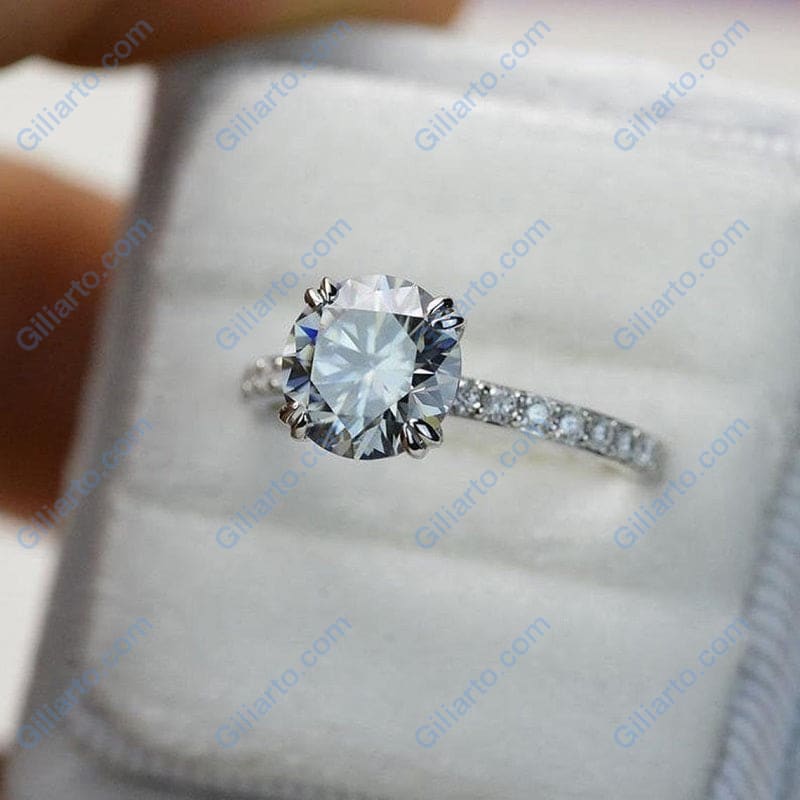 2 Carat Round Light Gray Grey Moissanite Silver White Gold Plated Ring, Gray Moissanite Promissory Ring, Gift For Her