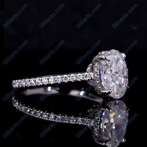 14K White Gold Moissanite Ring, Luxury Prong Setting 2.5 Carat Oval Cut Engagement Ring, 2.5ct Carat Oval Moissanite Ring, Hidden Halo.