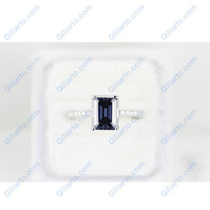 4 Carat Dark Grey -Blue, Gray Moissanite 14K White Gold Engagement. 4ct Emerald Cut Moissanite Hidden Halo Designer Ring