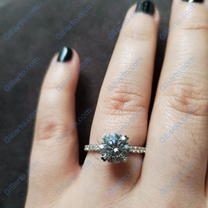 2 Carat Round Light Gray Grey Moissanite Silver White Gold Plated Ring, Gray Moissanite Promissory Ring, Gift For Her