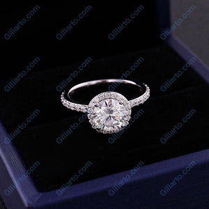 0.9 Carat Diamond D Color, Ideal Cut, Engagement Ring, Halo Diamond Ring, Classic Halo 14K White Gold Ring