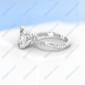 4Ct Moissanite Engagement Ring Set, Solitaire Princess Cut Moissanite Engagement Ring, Floral Eternity Ring Set