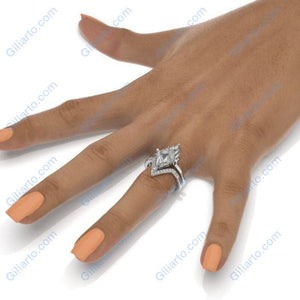 14K Solid Gold Ring 3CT Kite Moissanite Halo Engagement Ring, Baguette Eternity Gold Ring Set