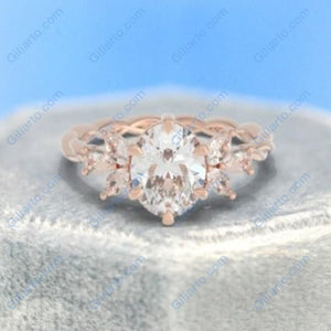 2 Carat Oval Moissanite Vintage Engagement Rose Gold Ring, Vintage Marquise Cut Rose Gold Ring, 2ct Oval Rope Shank Ring