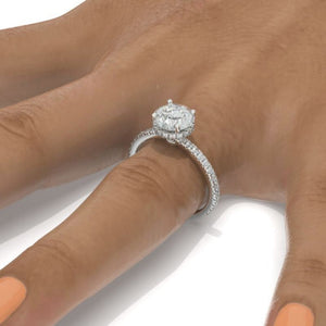 2 Carat Round Moissanite Hidden Halo Engagement Ring, Four Prongs Moissanite Ring, Victorian 14K White Gold Ring