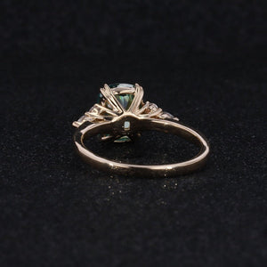 2.5Ct Cushion Green Moissanite Vintage Engagement Ring, Cushion Moissanite Engagement Ring, Marquise Side Accents Stones 14K Rose Gold Ring
