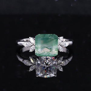 3Ct Cushion Genuine Moss Agate Engagement Ring, Cushion Moss Agate Engagement Ring