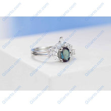 Load image into Gallery viewer, 14K Solid White Gold Dainty Alexandrite Ring, Oval Cut Alexandrite Ring Set, White Gold Ring Unique Vintage Ring
