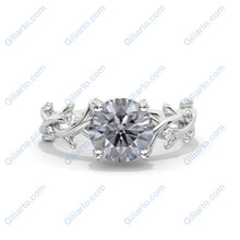 Load image into Gallery viewer, 2 Carat Gray  Moissanite Leaf Engagement Ring. White Gold Floral Twig Ring
