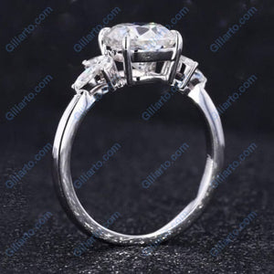 2Ct Cushion DEF Moissanite Engagement Ring, Cushion Moissanite Engagement Ring with marquise Accents Stones