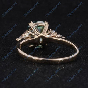 3Ct Moissanite Engagement Ring, Solitaire Emerald Radiant Cut Moissanite Engagement Ring, Moissanite Marquise Side Stones Engagement Ring