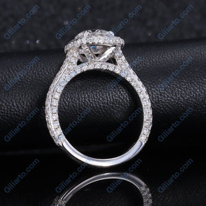 2 Carat Round Moissanite Halo Engagement Ring, Four Prongs Moissanite Ring, Victorian Vintage 14K White Gold Ring
