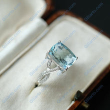 Load image into Gallery viewer, 3Ct Cushion Aquamarine ring, Aquamarine solitaire ring, natural aquamarine ring, genuine aquamarine cushion cut vintage ring
