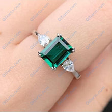 Load image into Gallery viewer, 3Ct Emerald cut 14k Gold Emerald Ring, Emerald Engagement Ring, Emerald Cut Engagement Ring, Emerald Solitaire Ring, May Birthstone
