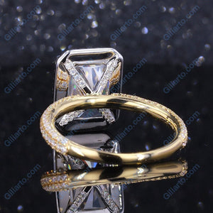4Ct Moissanite Engagement Ring Halo Radiant Cut Moissanite Engagement Ring, 10x8mm Radiant Cut Moissanite Engagement Two Tone Ring