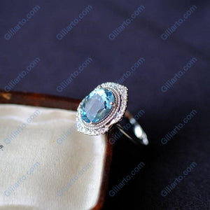 2Ct Oval cut Aquamarine ring, Aquamarine solitaire ring, natural aquamarine ring, genuine aquamarine Oval Shape vintage halo ring