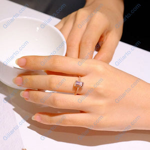 14K Solid Rose Gold Ring. Baguette Morganite Halo Eternity Ring. Halo Morganite Wedding Ring. Vintage Engagement Ring Anniversary Ring