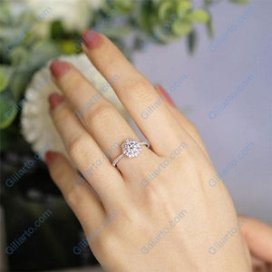 Snowflake Moissanite Ring/1.0ct Round Cut Moissanite Halo Ring/Solid 14K White Gold Ring/Art Deco Engagement Ring / Wedding Ring Women