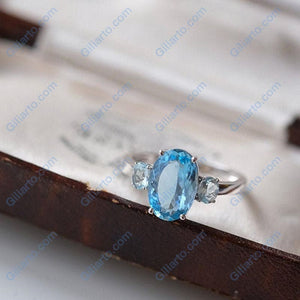 Oval Three Stone Aquamarine ring, Aquamarine ring, natural aquamarine ring, genuine aquamarine Oval Shape Gold ring
