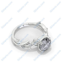 Load image into Gallery viewer, 2 Carat Gray  Moissanite Leaf Engagement Ring. White Gold Floral Twig Ring
