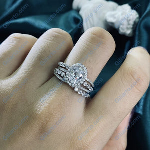 1.5Ct Moissanite Halo Engagement Vintage Ring, Oval Shape Cut Moissanite Engagement Ring, Accents Stones 14K White Cluster Gold Ring