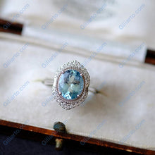 Load image into Gallery viewer, 2Ct Oval cut Aquamarine ring, Aquamarine solitaire ring, natural aquamarine ring, genuine aquamarine Oval Shape vintage halo ring
