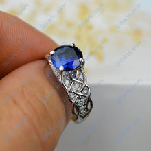 Load image into Gallery viewer, 2 Carat  Sapphire Round Center Stone Lace Engagement Ring
