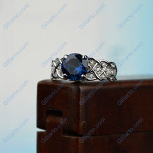 Load image into Gallery viewer, 2 Carat  Sapphire Round Center Stone Lace Engagement Ring
