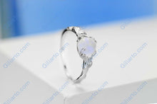 Load image into Gallery viewer, Silver Dainty Natural Moonstone Ring.  Round Moonstone Floral Ring
