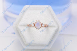 Rose Gold Plated Silver Dainty Natural Moonstone Ring, 1ct Round Cut Moonstone Ring