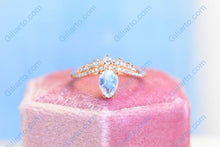Load image into Gallery viewer, Rose Gold Plated Silver Dainty Natural Moonstone Ring, 1ct Pear Cut Moonstone Ring
