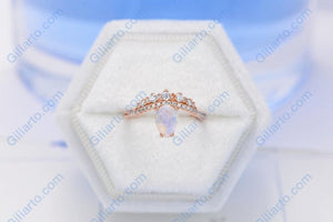Rose Gold Plated Silver Dainty Natural Moonstone Ring, 1ct Pear Cut Moonstone Ring