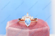 Load image into Gallery viewer, Rose Gold Plated Silver Dainty Natural Moonstone Ring Set, 2ct Pear Cut Moonstone Ring Set, Rose Gold Ring Unique Curved Marquise Cut Ring
