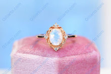 Load image into Gallery viewer, Rose Gold Plated Silver Dainty Natural Moonstone Ring Set, 2ct Oval Cut Moonstone Vintage Ring,
