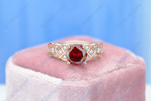 Load image into Gallery viewer, 2 Carat  Ruby Round Center Stone Lace Engagement Ring
