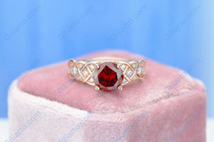 2 Carat  Ruby Round Center Stone Lace Engagement Ring