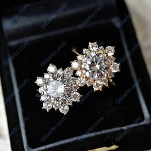 Snowflake Moissanite Ring/2.0ct Round Cut Moissanite Halo Ring/Solid 14K White Gold Ring/Art Deco Engagement Ring / Wedding Ring
