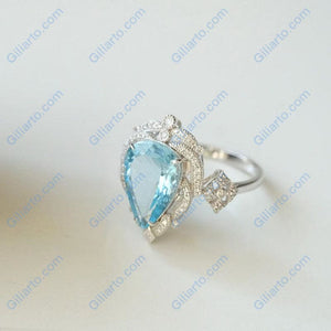 5Ct Pear cut Halo Aquamarine ring, Aquamarine solitaire ring, natural aquamarine ring, genuine aquamarine teardrop cut vintage ring