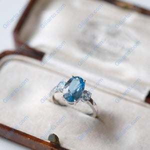 Oval Three Stone Aquamarine ring, Aquamarine ring, natural aquamarine ring, genuine aquamarine Oval Shape Gold ring