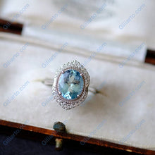 Load image into Gallery viewer, 3Ct Oval cut Aquamarine ring, Aquamarine solitaire ring, natural aquamarine ring, genuine aquamarine Oval Shape vintage halo ring
