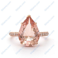 Load image into Gallery viewer, 5Ct Pear Morganite Engagement Ring, Solitaire Pear Cut Morganite Engagement Ring, Pear Accents Stones, Hidden Halo Ring
