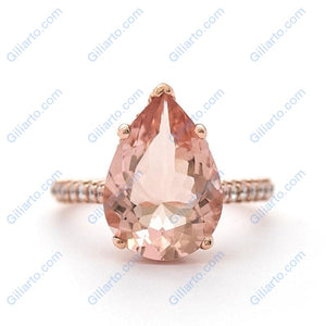 5Ct Pear Morganite Engagement Ring, Solitaire Pear Cut Morganite Engagement Ring, Pear Accents Stones, Hidden Halo Ring