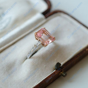 3Ct Emerald cut Morganite ring, Morganite ring, Vitage natural Morganite ring, genuine morganite emerald cut vintage ring