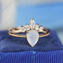 Load image into Gallery viewer, Pear Cut Moonstone Ring- Two Ring Set.
