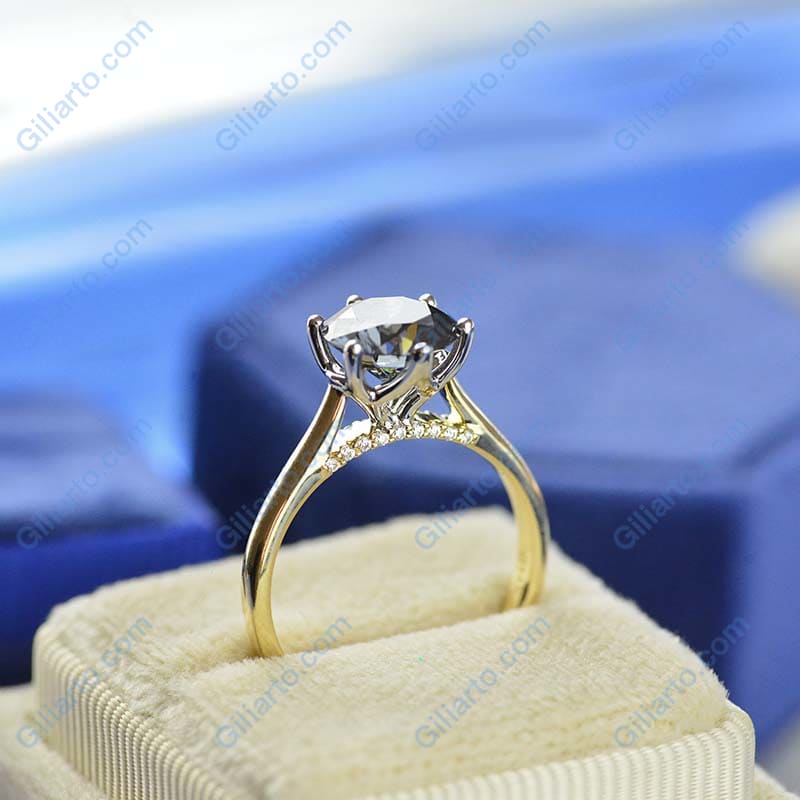 2 Carat Dark Gray Blue Moissanite Six Prongs Engagement Ring